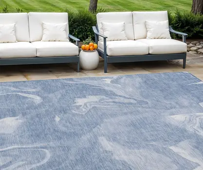 9' X 12' Blue And Sky Blue Abstract Washable Indoor Outdoor Area Rug