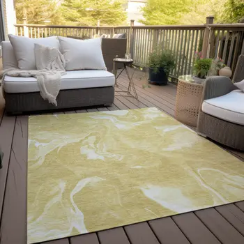 3' X 5' Gold Wheat And Ivory Abstract Washable Indoor Outdoor Area Rug