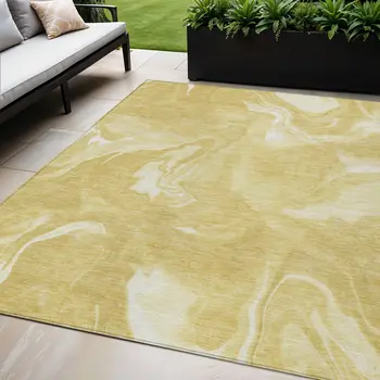 5' X 8' Gold Wheat And Ivory Abstract Washable Indoor Outdoor Area Rug