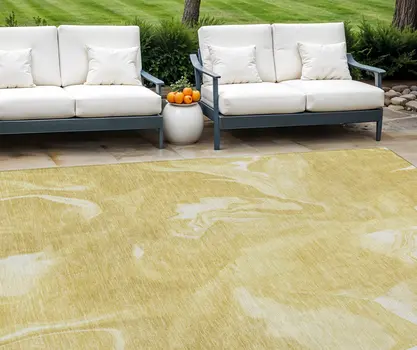 8' X 10' Gold Wheat And Ivory Abstract Washable Indoor Outdoor Area Rug