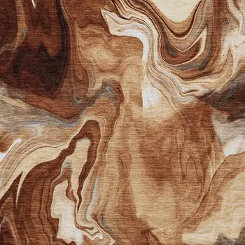 9' X 12' Orange Copper And Ivory Abstract Washable Indoor Outdoor Area Rug