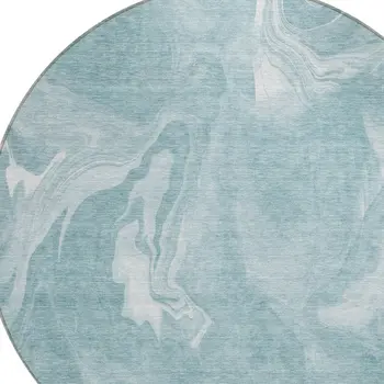 8' Teal Blue And Aqua Round Abstract Washable Indoor Outdoor Area Rug