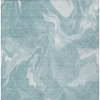 9' X 12' Teal Blue And Aqua Abstract Washable Indoor Outdoor Area Rug