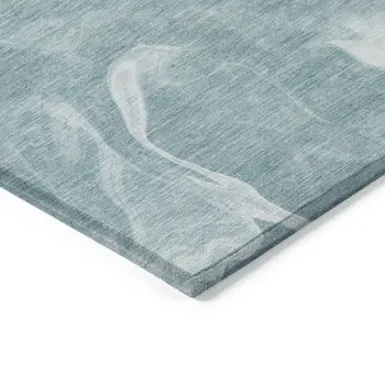9' X 12' Teal Blue And Aqua Abstract Washable Indoor Outdoor Area Rug