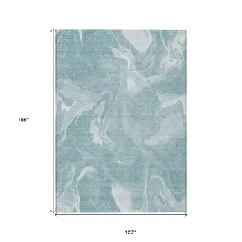 10' X 14' Teal Blue And Aqua Abstract Washable Indoor Outdoor Area Rug