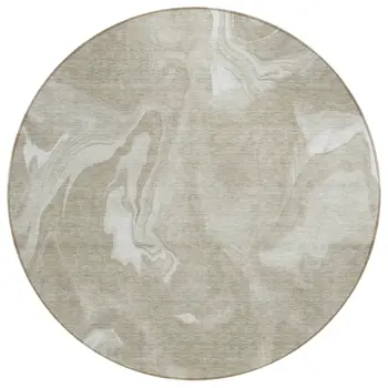8' Taupe And Beige Round Abstract Washable Indoor Outdoor Area Rug