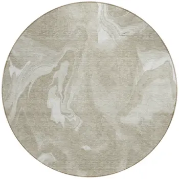 8' Taupe And Beige Round Abstract Washable Indoor Outdoor Area Rug