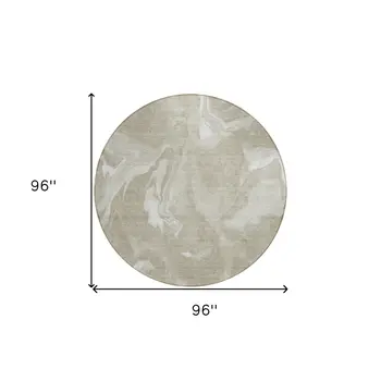 8' Taupe And Beige Round Abstract Washable Indoor Outdoor Area Rug
