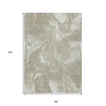 8' X 10' Taupe And Beige Abstract Washable Indoor Outdoor Area Rug