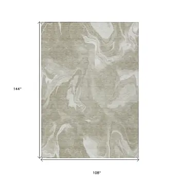 9' X 12' Taupe And Beige Abstract Washable Indoor Outdoor Area Rug