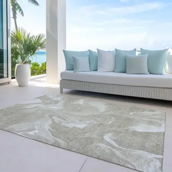 9' X 12' Taupe And Beige Abstract Washable Indoor Outdoor Area Rug