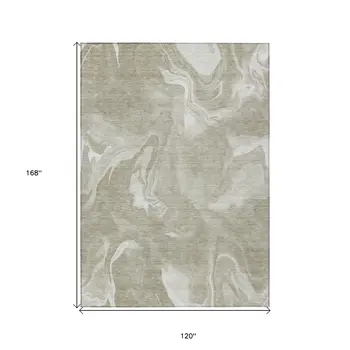 10' X 14' Taupe And Beige Abstract Washable Indoor Outdoor Area Rug