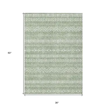 3' X 5' Artichoke Green And Green Southwestern Washable Indoor Outdoor Area Rug