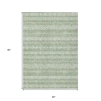 5' X 8' Artichoke Green And Green Southwestern Washable Indoor Outdoor Area Rug
