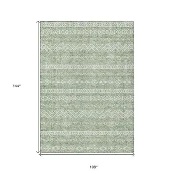 9' X 12' Artichoke Green And Green Southwestern Washable Indoor Outdoor Area Rug