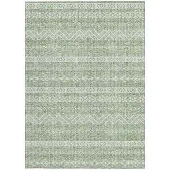 9' X 12' Artichoke Green And Green Southwestern Washable Indoor Outdoor Area Rug