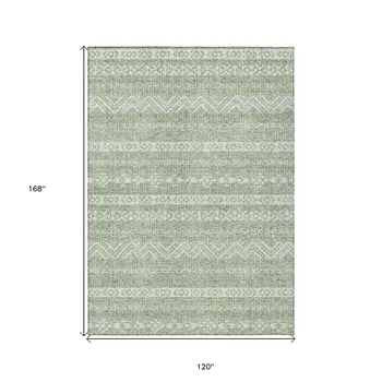 10' X 14' Artichoke Green And Green Southwestern Washable Indoor Outdoor Area Rug