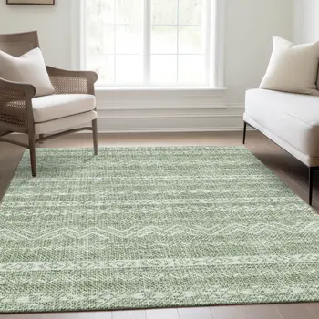 10' X 14' Artichoke Green And Green Southwestern Washable Indoor Outdoor Area Rug