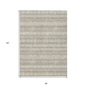 3' X 5' Beige And Ivory Southwestern Washable Indoor Outdoor Area Rug