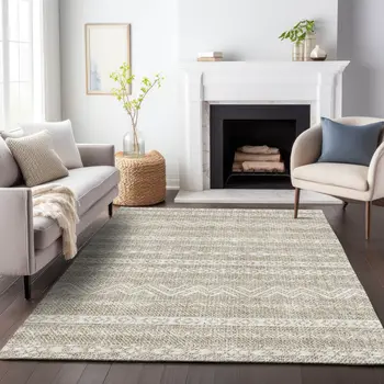 3' X 5' Beige And Ivory Southwestern Washable Indoor Outdoor Area Rug