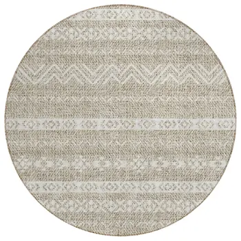 8' Beige And Ivory Round Southwestern Washable Indoor Outdoor Area Rug