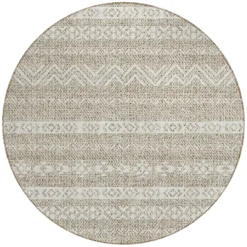 8' Beige And Ivory Round Southwestern Washable Indoor Outdoor Area Rug