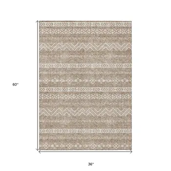 3' X 5' Brown And Beige Southwestern Washable Indoor Outdoor Area Rug