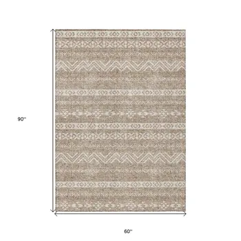 5' X 8' Brown And Beige Southwestern Washable Indoor Outdoor Area Rug