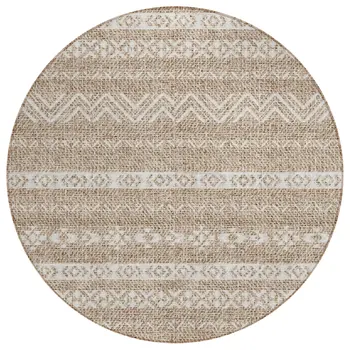 8' Brown And Beige Round Southwestern Washable Indoor Outdoor Area Rug