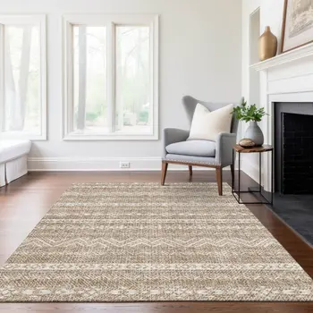 8' X 10' Brown And Beige Southwestern Washable Indoor Outdoor Area Rug