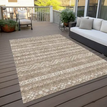 8' X 10' Brown And Beige Southwestern Washable Indoor Outdoor Area Rug
