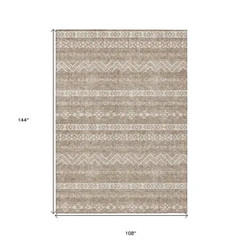 9' X 12' Brown And Beige Southwestern Washable Indoor Outdoor Area Rug