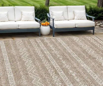 9' X 12' Brown And Beige Southwestern Washable Indoor Outdoor Area Rug