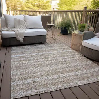 9' X 12' Brown And Beige Southwestern Washable Indoor Outdoor Area Rug