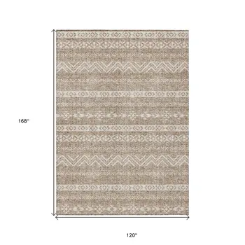 10' X 14' Brown And Beige Southwestern Washable Indoor Outdoor Area Rug