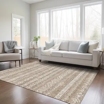 10' X 14' Brown And Beige Southwestern Washable Indoor Outdoor Area Rug