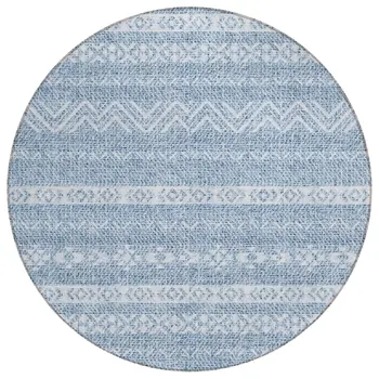 8' Blue And Denim Blue Round Southwestern Washable Indoor Outdoor Area Rug