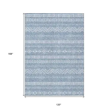 10' X 14' Blue And Denim Blue Southwestern Washable Indoor Outdoor Area Rug