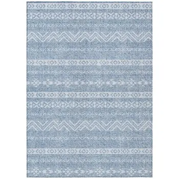 10' X 14' Blue And Denim Blue Southwestern Washable Indoor Outdoor Area Rug