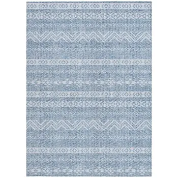 10' X 14' Blue And Denim Blue Southwestern Washable Indoor Outdoor Area Rug
