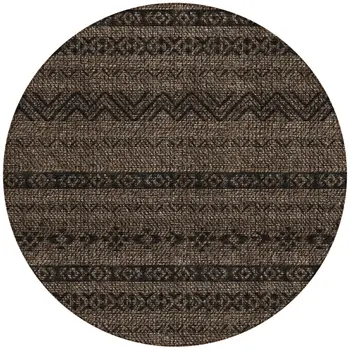 8' Chocolate And Brown Round Southwestern Washable Indoor Outdoor Area Rug