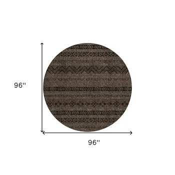 8' Chocolate And Brown Round Southwestern Washable Indoor Outdoor Area Rug