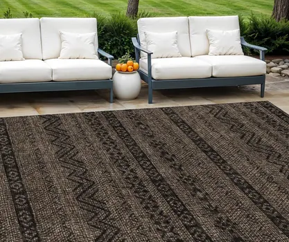 9' X 12' Chocolate And Brown Southwestern Washable Indoor Outdoor Area Rug