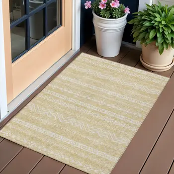 3' X 5' Gold And Beige Southwestern Washable Indoor Outdoor Area Rug