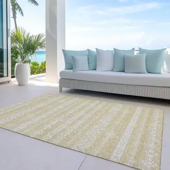 3' X 5' Gold And Beige Southwestern Washable Indoor Outdoor Area Rug