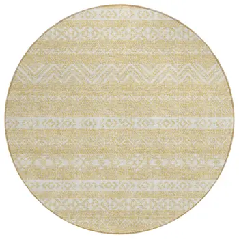 8' Gold And Beige Round Southwestern Washable Indoor Outdoor Area Rug