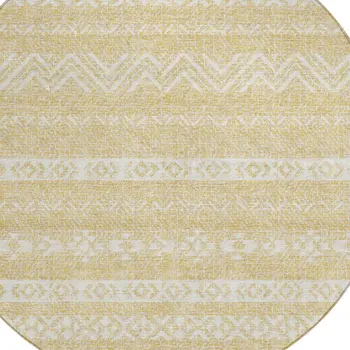 8' Gold And Beige Round Southwestern Washable Indoor Outdoor Area Rug