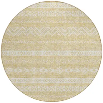 8' Gold And Beige Round Southwestern Washable Indoor Outdoor Area Rug