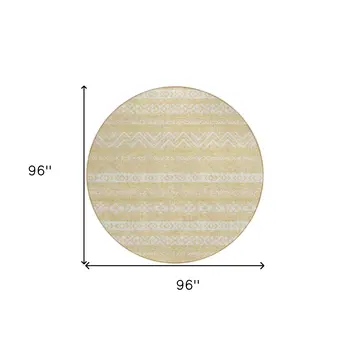 8' Gold And Beige Round Southwestern Washable Indoor Outdoor Area Rug