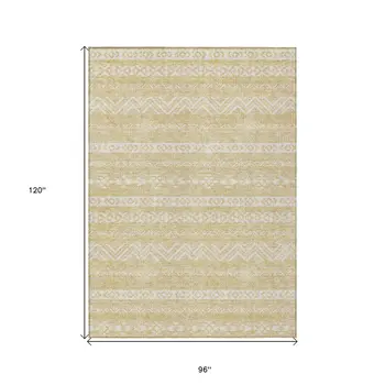 8' X 10' Gold And Beige Southwestern Washable Indoor Outdoor Area Rug